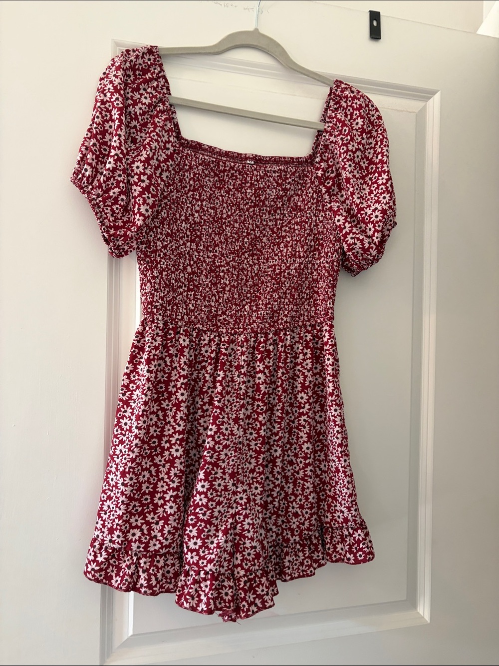 Red Floral Smocked Romper